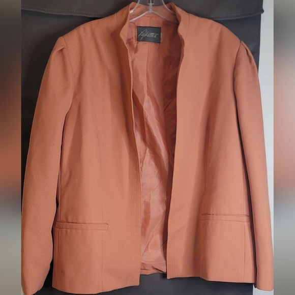 Pykettes Jackets & Blazers - VINTAGE Pykettes Pink/Salmon Jacket Open Front (Look) Pockets Women's 42